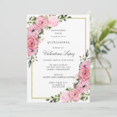 Elegant Pink Floral Quinceanera  Invitation (Standing Front)