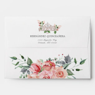 Elegant Pink Floral Quinceañera Invitation Envelope