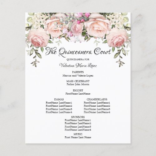 Elegant Pink Floral Quinceanera Program