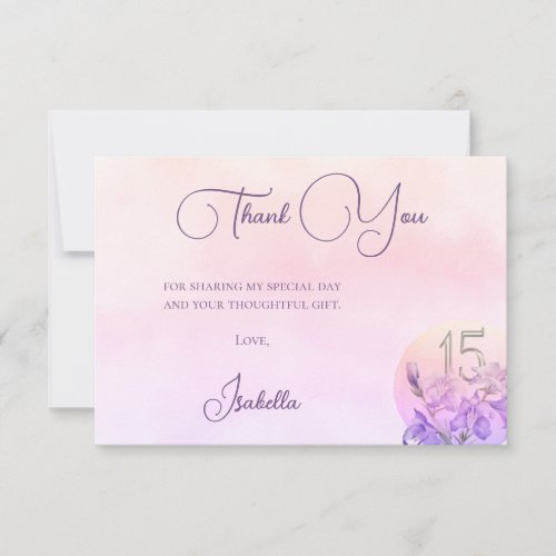 Elegant  Pink Floral  Quinceanera Thank You