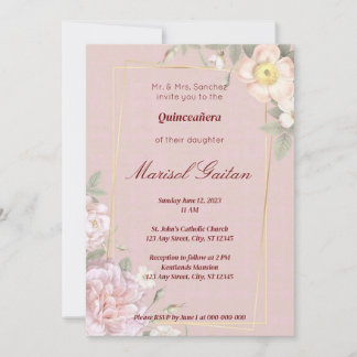 Elegant Pink Floral Quinceañera/Wedding Invitation