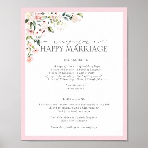 Elegant Pink Floral Recipe for a Happy Marriage Poster