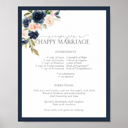 Elegant Pink Floral Recipe for a Happy Marriage Poster