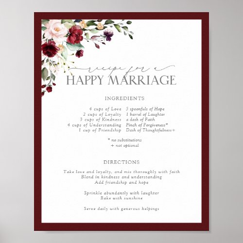 Elegant Pink Floral Recipe for a Happy Marriage Poster