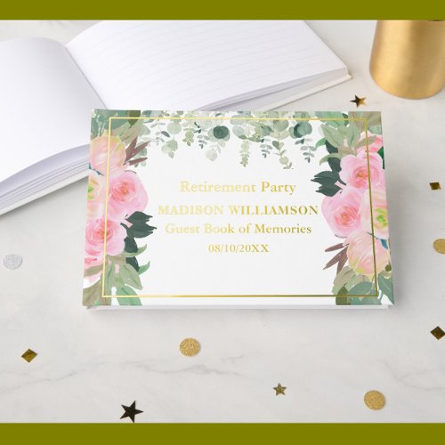 Elegant Pink Floral Retirement Party Gold Foil 