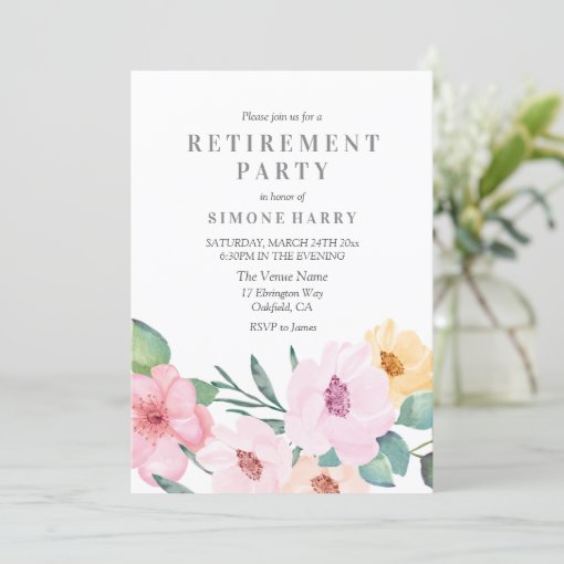 Elegant Pink Floral Retirement Party Invitation | Zazzle