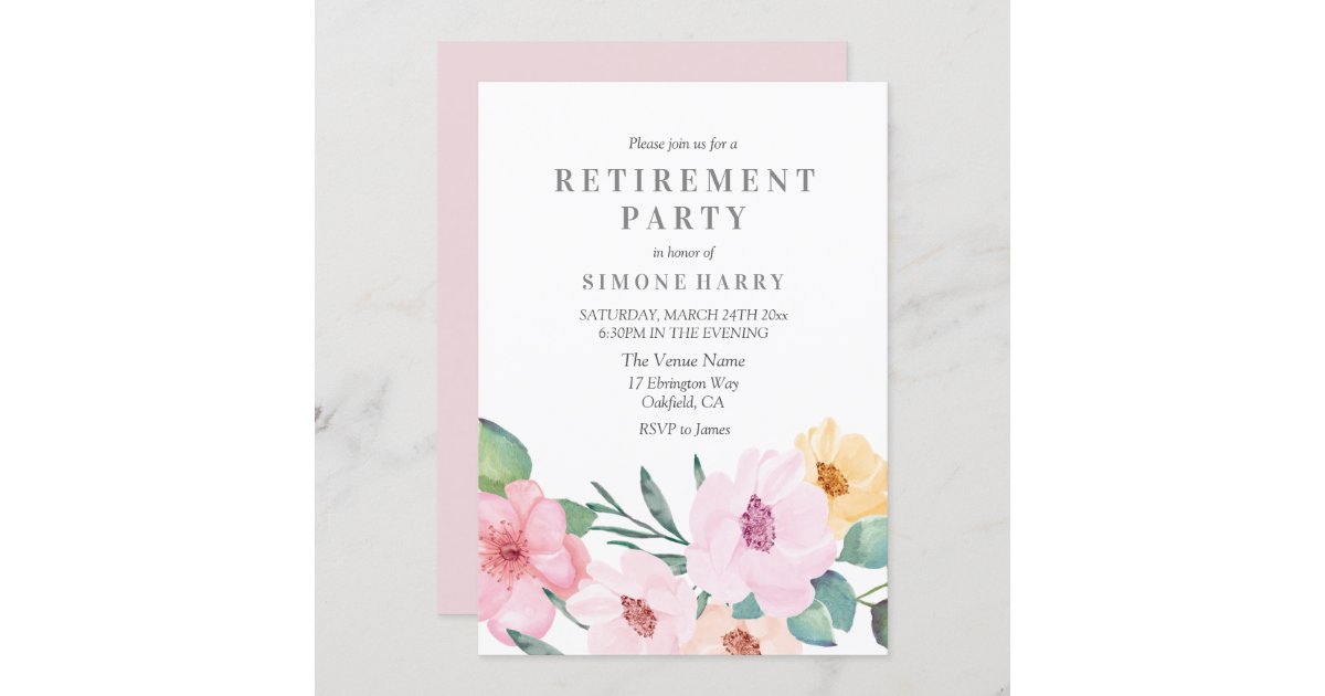 Elegant Pink Floral Retirement Party Invitation | Zazzle