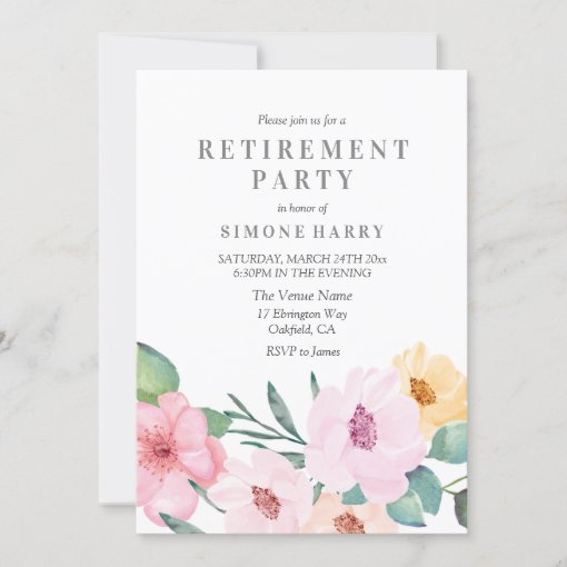 Elegant Pink Floral Retirement Party Invitation | Zazzle