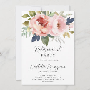 Elegant Pink Floral Retirement Party Invitation