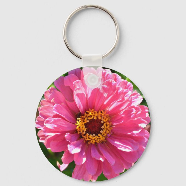 Elegant pink floral retro pink daisy  keychain (Front)