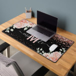 Elegant Pink Floral Rose Gold Glitter Monogram Desk Mat<br><div class="desc">Chic girly pink and rose gold monogram desk mat. Design features pastel pink watercolor florals with succulent greenery and faux rose gold glitter. The elegant monogram uses both calligraphy script and sans font which is the perfect combination for this design. The elegant template is designed using a black background, allowing...</div>