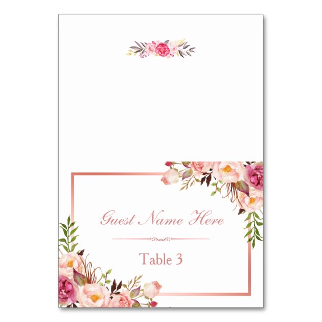 Elegant Pink Floral Rose Gold Wedding Place Escort Card