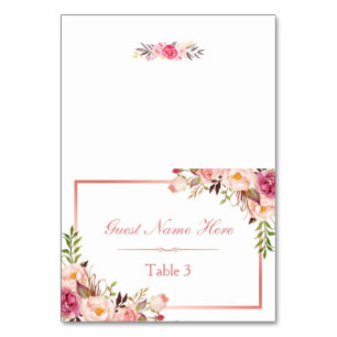 Elegant Pink Floral Rose Gold Wedding Place Escort Table Number