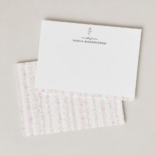 Elegant Pink Floral Rose Watercolor Note Card