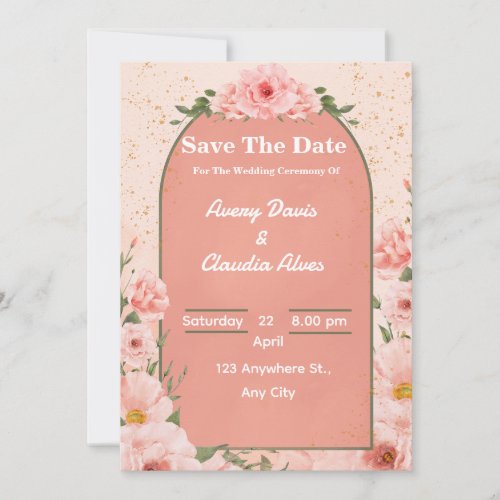 Elegant Pink Floral Rose Wedding Invitation