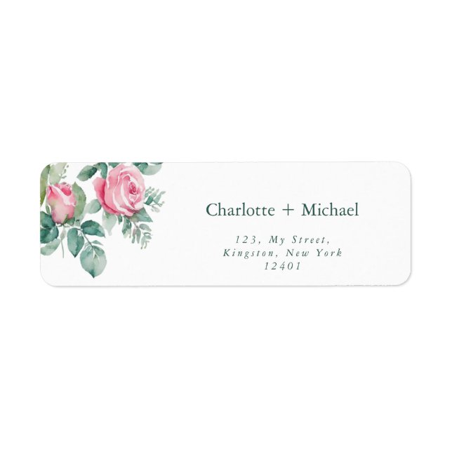 Elegant Pink Floral Roses Label (Front)