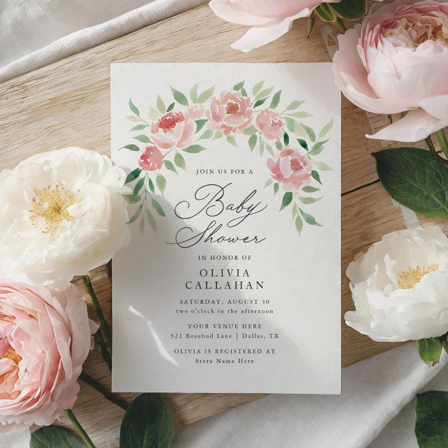 Elegant Pink Floral Roses Peonies Arch Baby Shower Invitation (Creator Uploaded)