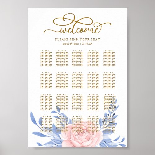 Elegant Pink Floral Rustic Wedding Seating Chart