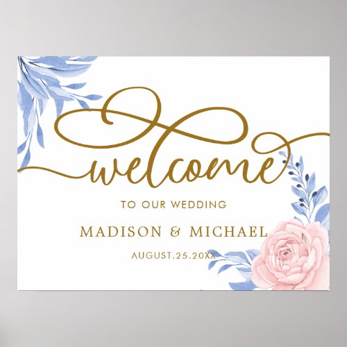  Elegant Pink Floral Rustic Wedding Welcome Sign