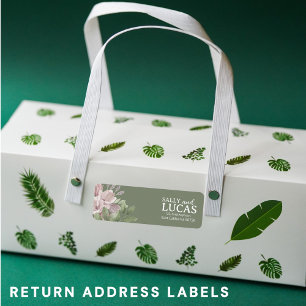 Elegant pink floral sage mint return address label