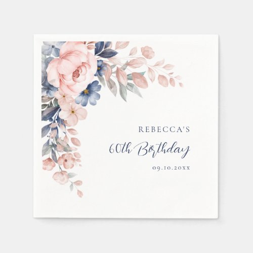 Elegant Pink Floral Script 60th Birthday Any Age Napkins