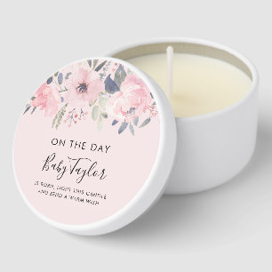 Elegant Pink Floral Script Baby Shower Mini Candle Favors