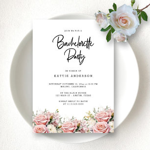 Elegant Pink Floral Script Bachelorette Party Invitation