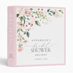 Elegant Pink Floral Script Bridal Shower Recipe 3 Ring Binder