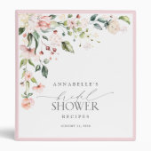Elegant Pink Floral Script Bridal Shower Recipe 3 Ring Binder (Front)