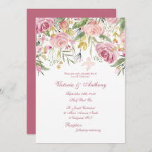 Elegant Pink Floral Script Wedding Invitation