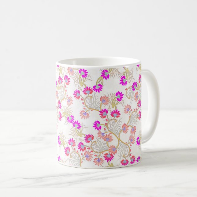Elegant Pink Floral Seamless Pattern Coffee Mug (Front Right)