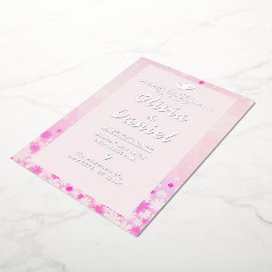 Elegant Pink Floral Silver Foil Invitation