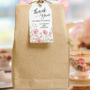 Elegant Pink Floral Sixty 60th Birthday Thank You Gift Tags