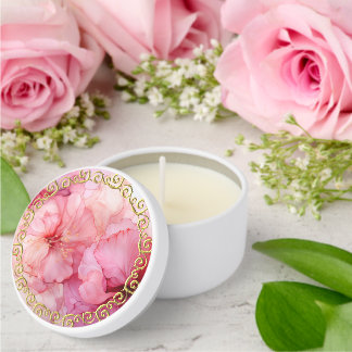 Elegant Pink Floral Soy Wax Mini Candle Favors