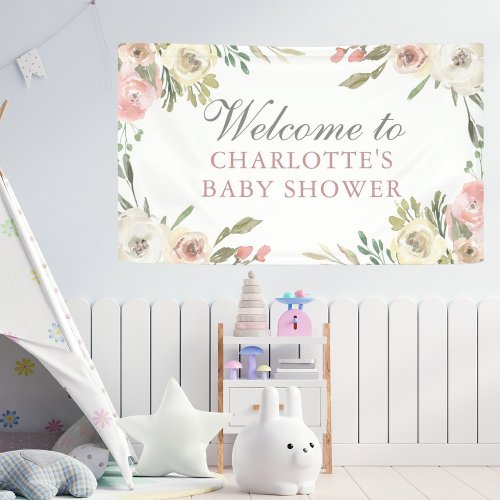 Elegant Pink Floral Spring Baby Shower Welcome Banner