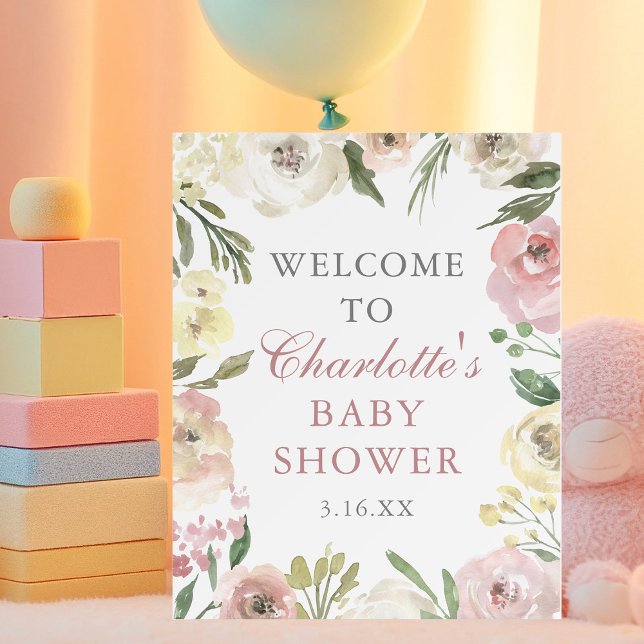 Elegant Pink Floral Spring Baby Shower Welcome Foam Board (Creator Uploaded)