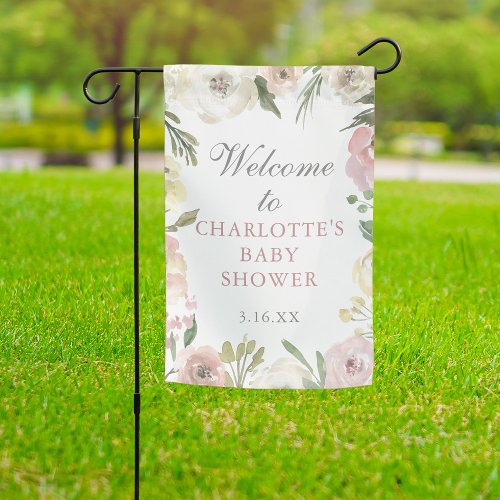 Elegant Pink Floral Spring Baby Shower Welcome Garden Flag