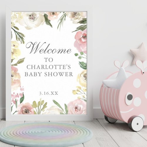 Elegant Pink Floral Spring Baby Shower Welcome Poster