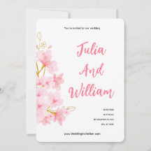 Elegant Pink Floral Summer Wedding Invitation