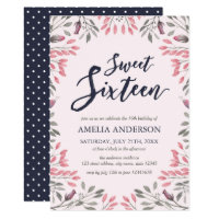 Elegant Pink Floral Sweet 16 Birthday Invitation