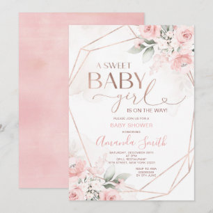 Elegant Pink Floral Sweet Baby Girl Baby Shower Invitation