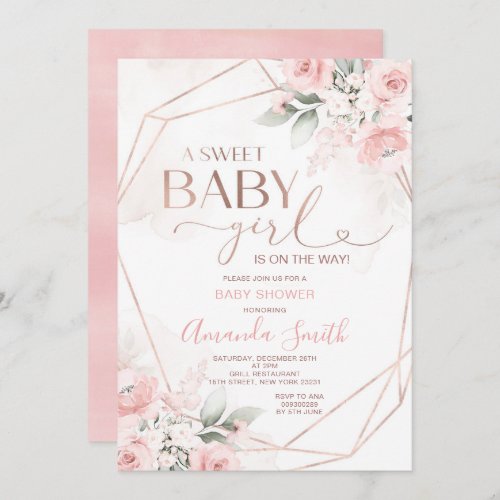 Elegant Pink Floral Sweet Baby Girl Baby Shower Invitation