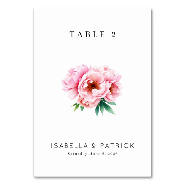 Elegant Pink Floral Table Number (Front)