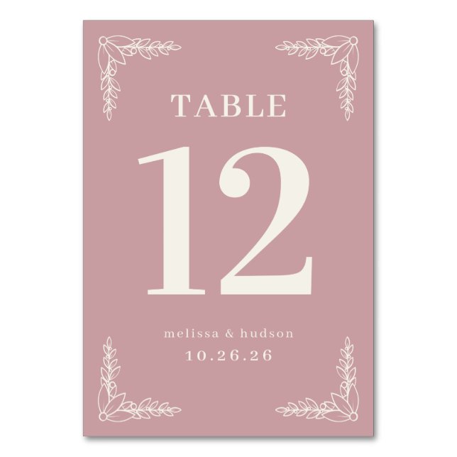 Elegant Pink Floral Table Number (Front)