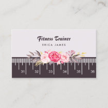 Elegant Pink Floral Tape Measure Fitness Trainer Business Card