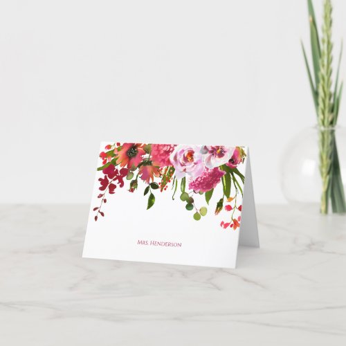 Elegant Pink Floral Teacher Thank You Card