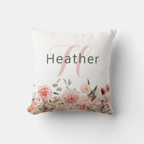 Elegant Pink Floral Throw Pillow