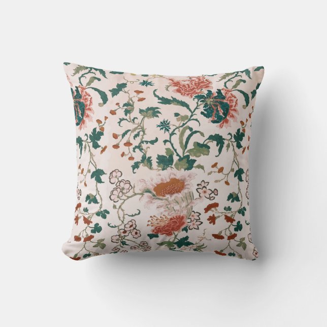 Elegant Pink Floral Throw Pillow (Front)
