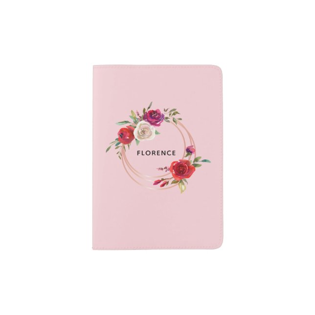 Elegant Pink Floral Travel Passport Holder (Front)