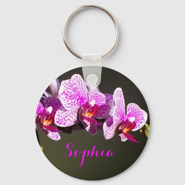 Elegant pink floral tropical pink orchids keychain (Front)